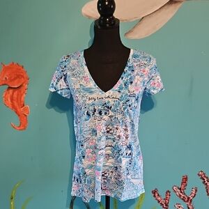 Women's Blue V-Neck Top